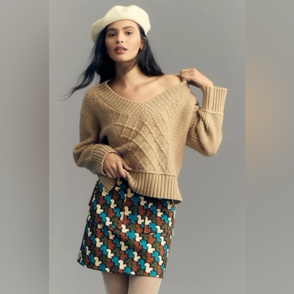 Anthropologie Maeve Tillie Beige Cable Knit Sweater XS - Picture 2 of 9